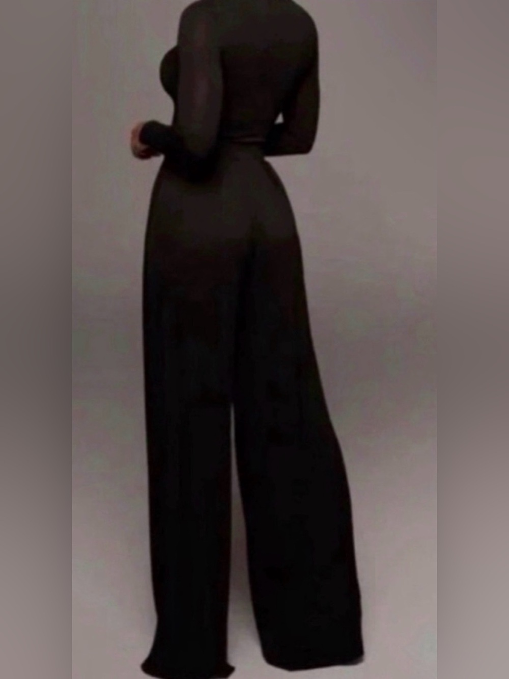 Women’s Black Self-Double Layer Wide Leg Pants Large